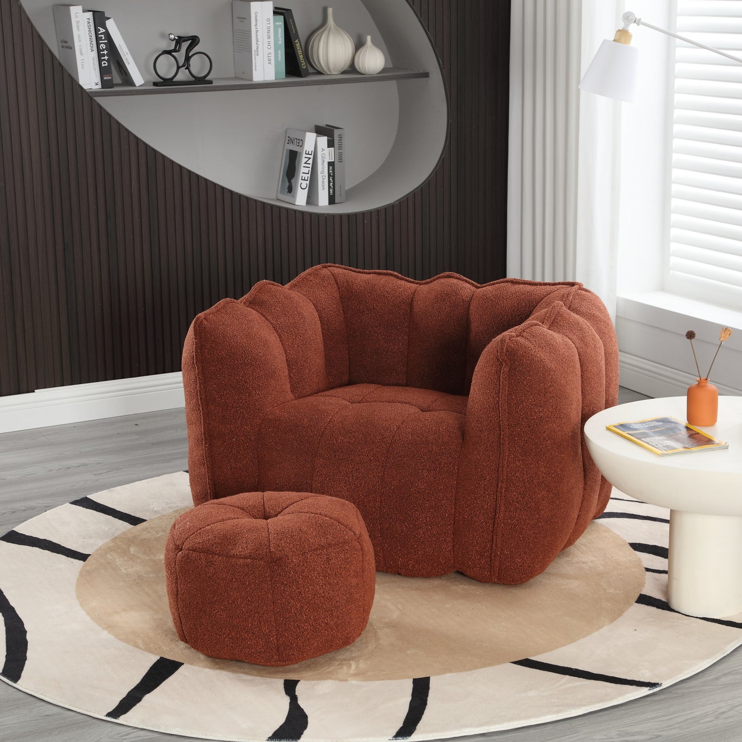 Soft Bean Bag Chair with High Resilient Foam(Chips)for living room and bedroom Comfortable Square Lazy Sofa with Footstool
