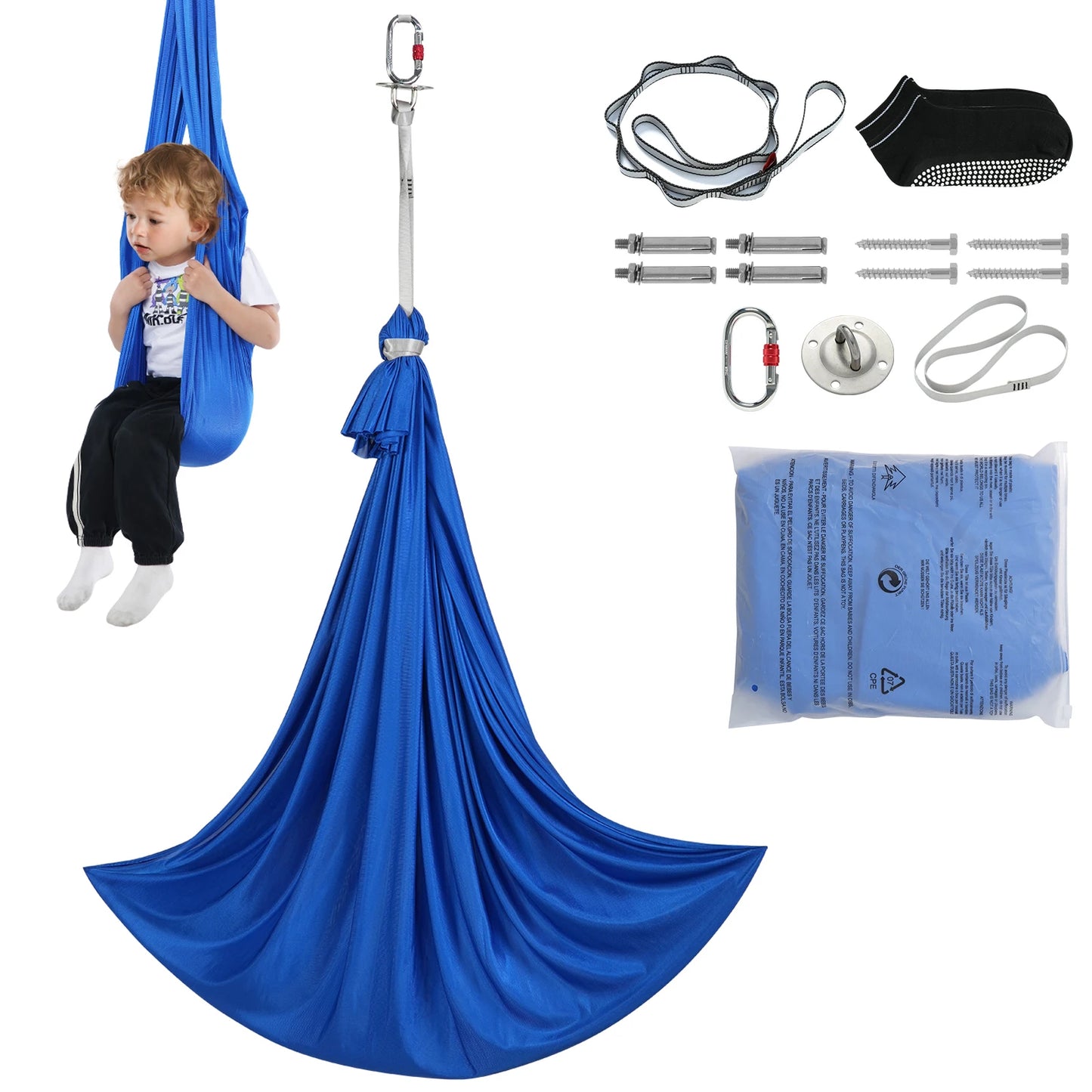 VEVOR Sensory Swing for Kids 3.1 Yards Therapy Swing for Children with Special Needs Cuddle Swing Indoor Outdoor Hammock Blue