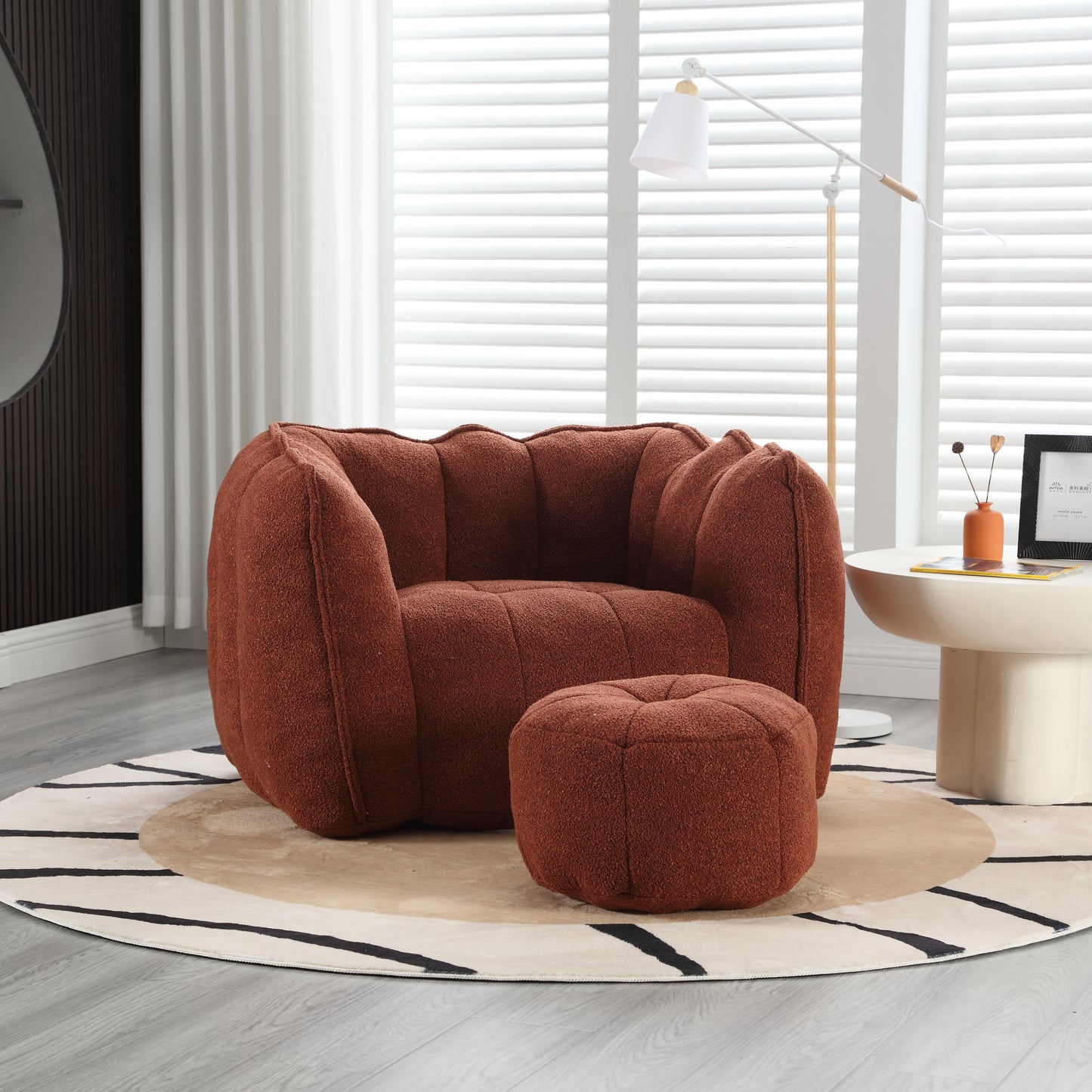 Soft Bean Bag Chair with High Resilient Foam(Chips)for living room and bedroom Comfortable Square Lazy Sofa with Footstool