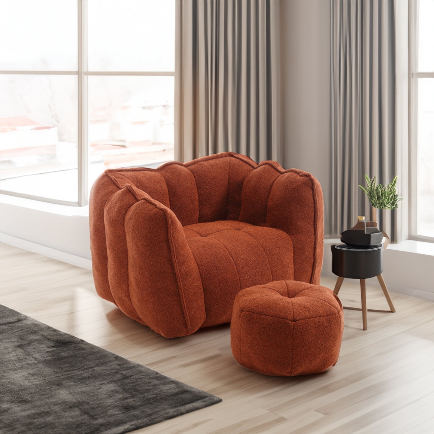 Soft Bean Bag Chair with High Resilient Foam(Chips)for living room and bedroom Comfortable Square Lazy Sofa with Footstool