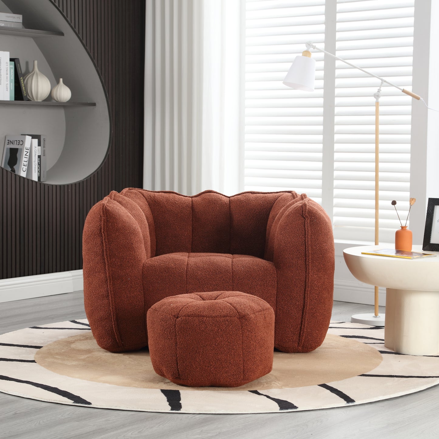 Soft Bean Bag Chair with High Resilient Foam(Chips)for living room and bedroom Comfortable Square Lazy Sofa with Footstool