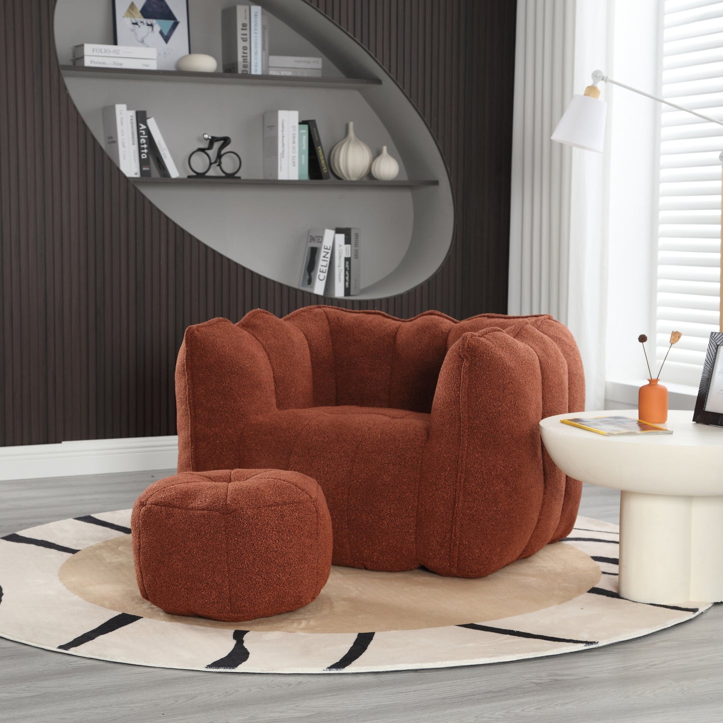 Soft Bean Bag Chair with High Resilient Foam(Chips)for living room and bedroom Comfortable Square Lazy Sofa with Footstool