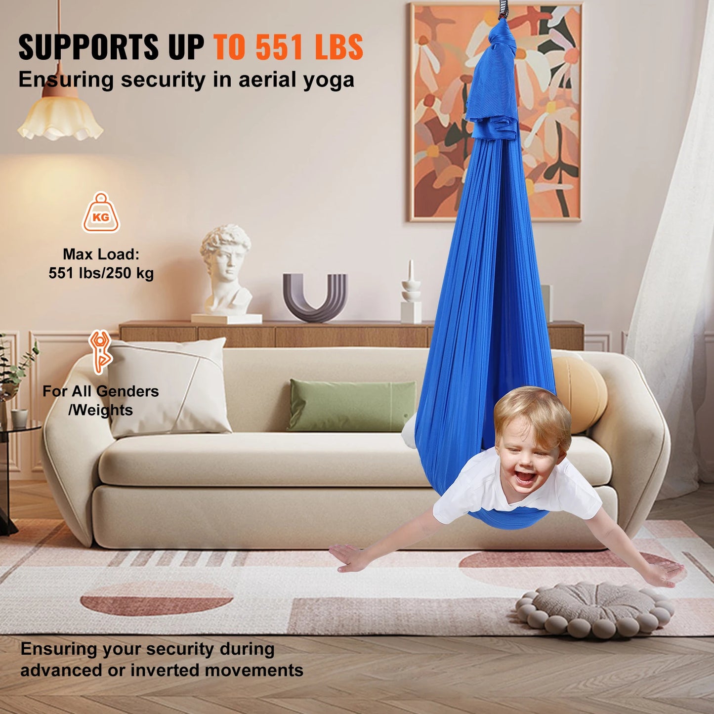 VEVOR Sensory Swing for Kids 3.1 Yards Therapy Swing for Children with Special Needs Cuddle Swing Indoor Outdoor Hammock Blue