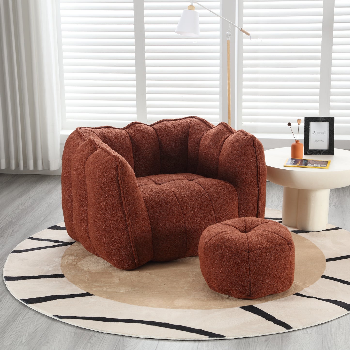 Soft Bean Bag Chair with High Resilient Foam(Chips)for living room and bedroom Comfortable Square Lazy Sofa with Footstool