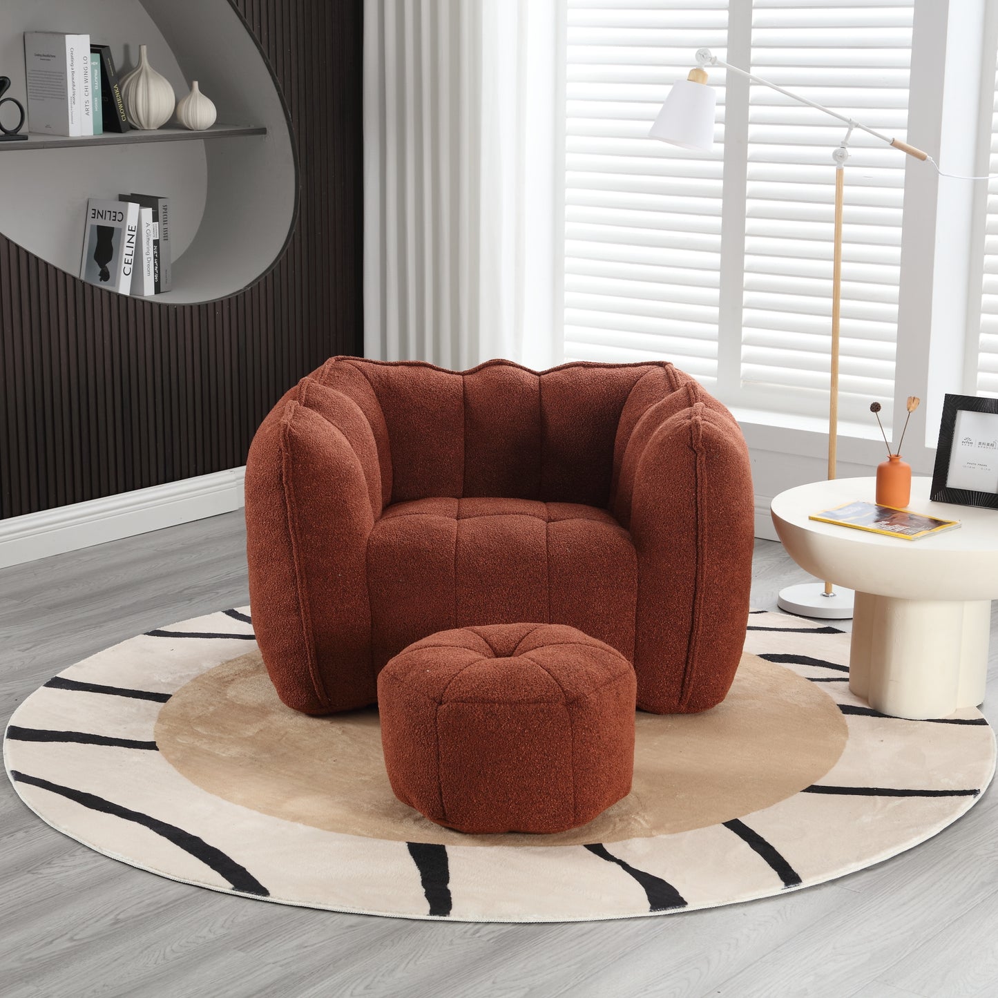 Soft Bean Bag Chair with High Resilient Foam(Chips)for living room and bedroom Comfortable Square Lazy Sofa with Footstool