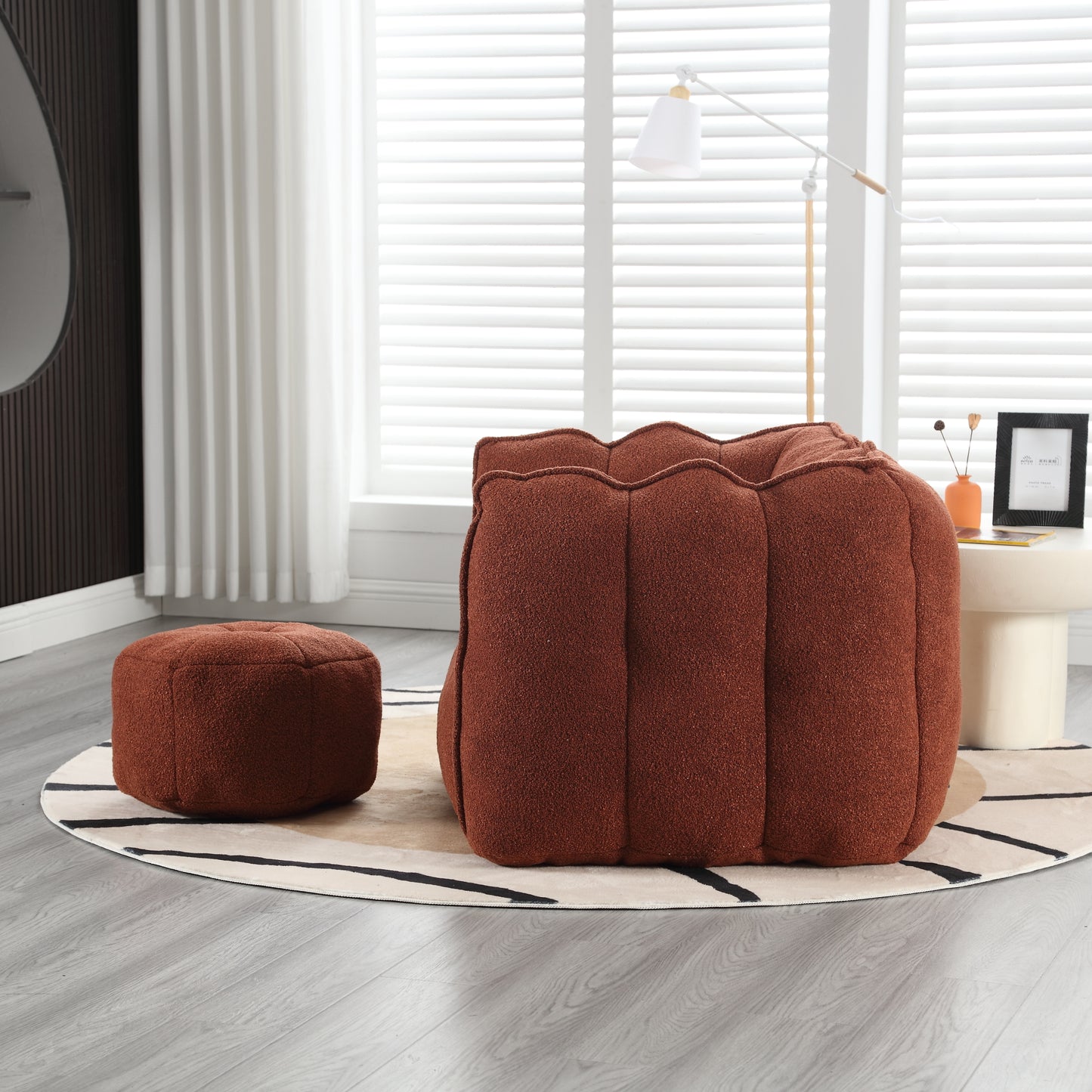 Soft Bean Bag Chair with High Resilient Foam(Chips)for living room and bedroom Comfortable Square Lazy Sofa with Footstool