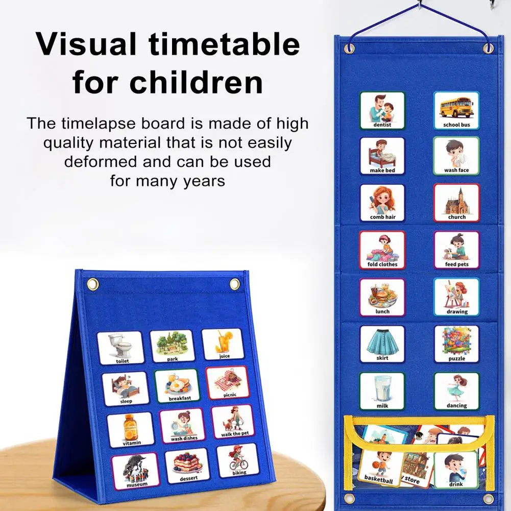 Flash Card Storage Pocket Children Visual Timeline Efficient Kids' Daily Routine Planning 2-in-1 Visual Schedule Chart for Home