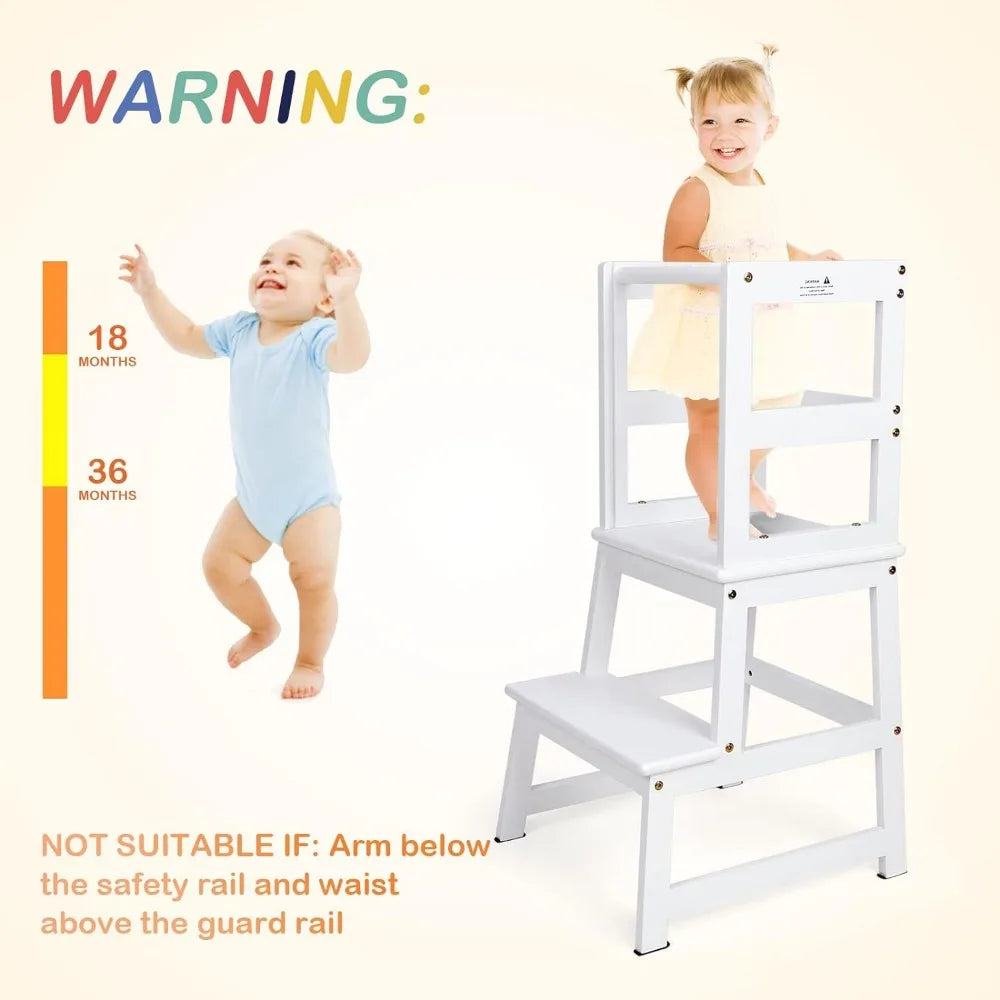 Kids Kitchen Step Stool with Chalkboard & Safety Rail for Toddlers 18 Months and Older, Safety Anti-Slip Protection