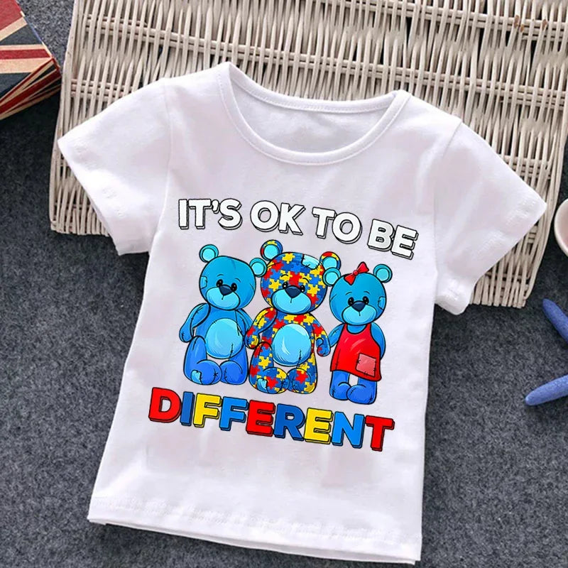 Autism Kids Boy T-Shirt Girls Cartoon Puzzle Tops Cute Baby Cotton Summer Clothes Toddler Dinosaur T Shirts Children