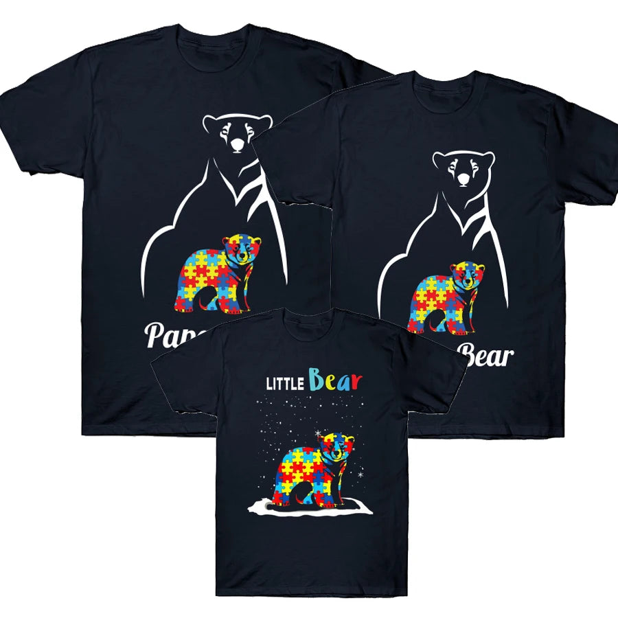 Papa Bear Mama Bear Little Bear T-Shirt Autism Family Matching Outfits Dad Mom and Kids Autism Awareness Family Set Shirt Gift