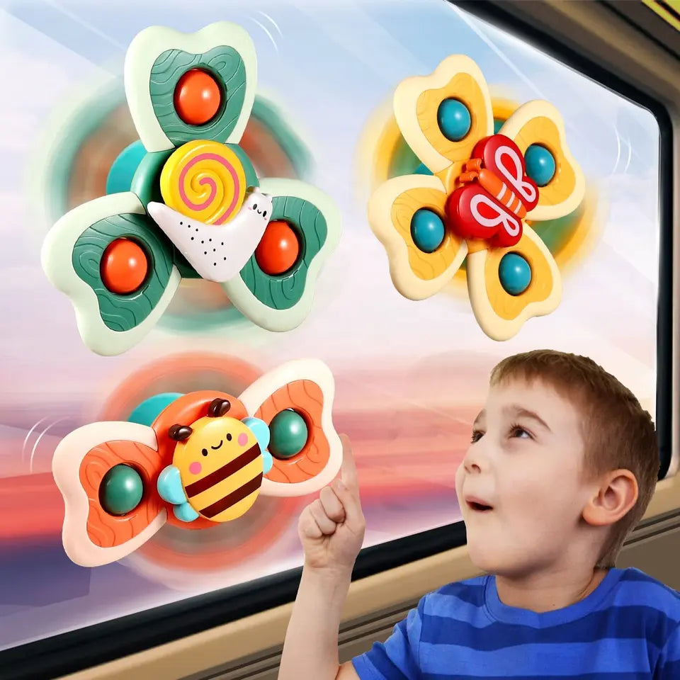 3pcs cartoon baby bath toy bee butterfly snail insect cute rotating fidget spinner toy with suction cup for kids gifts wholesale