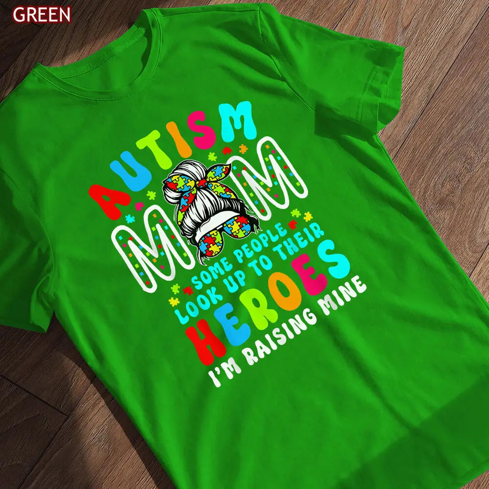 Autism Mom Raising Hero Groovy  Bun Autism Awareness T-Shirt Gift for Her