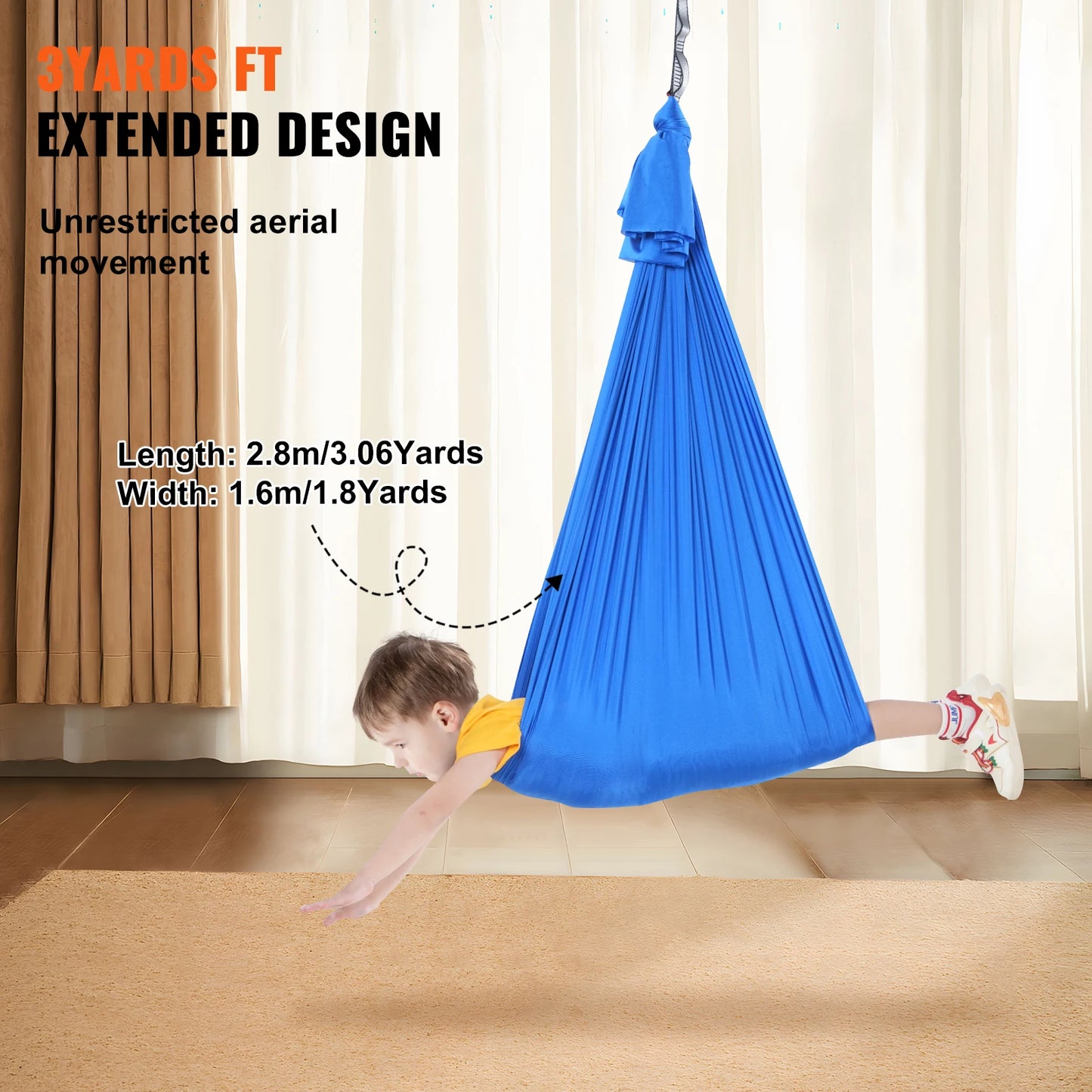 VEVOR Sensory Swing for Kids 3.1 Yards Therapy Swing for Children with Special Needs Cuddle Swing Indoor Outdoor Hammock Blue