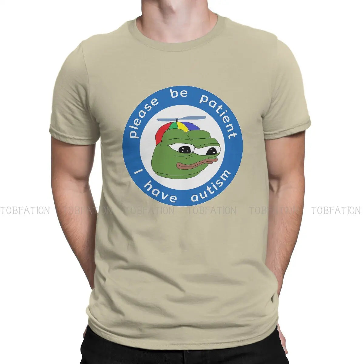 Pe Pe Green Frog TShirt for Men Please Be Patient Autism  Humor Summer Sweatshirts T Shirt High Quality New Design Loose