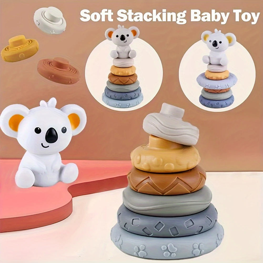 Infant and toddler early education soft rubber block rainbow circle six layer stacked music kneading called baby gum children's toy