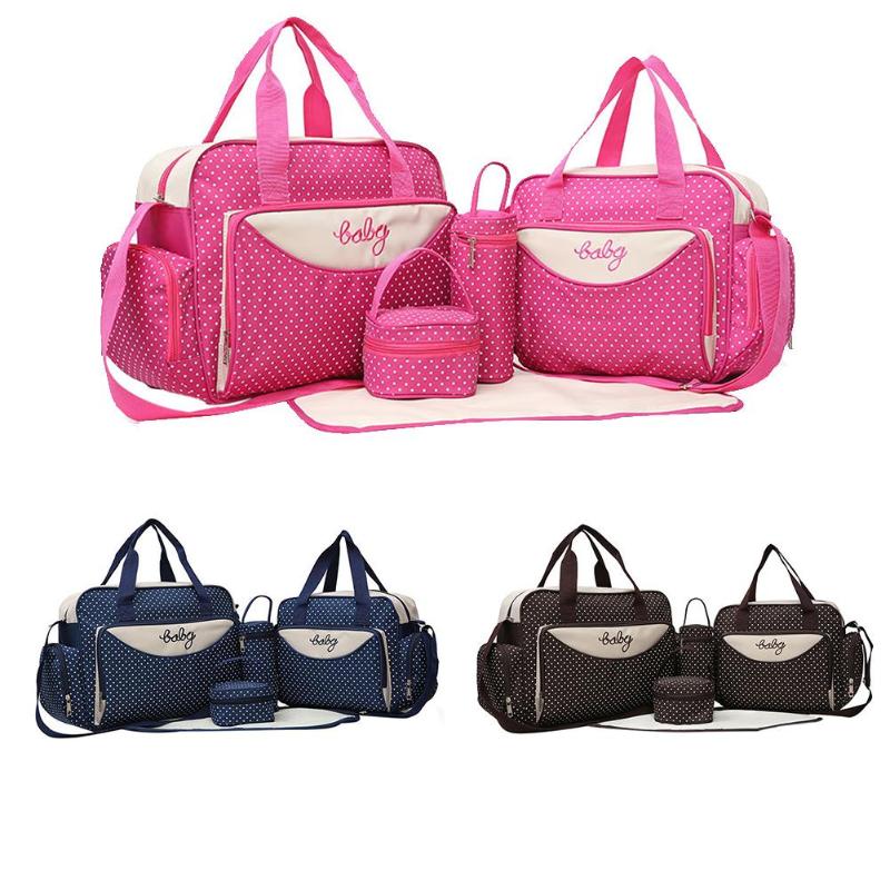 5pcs/Set Mother Mummy Diaper Bag Set Maternity Suit Large Handbag Nappy Diaper Bag Stroller Food Bag Baby Bottle Holder Bag Sets