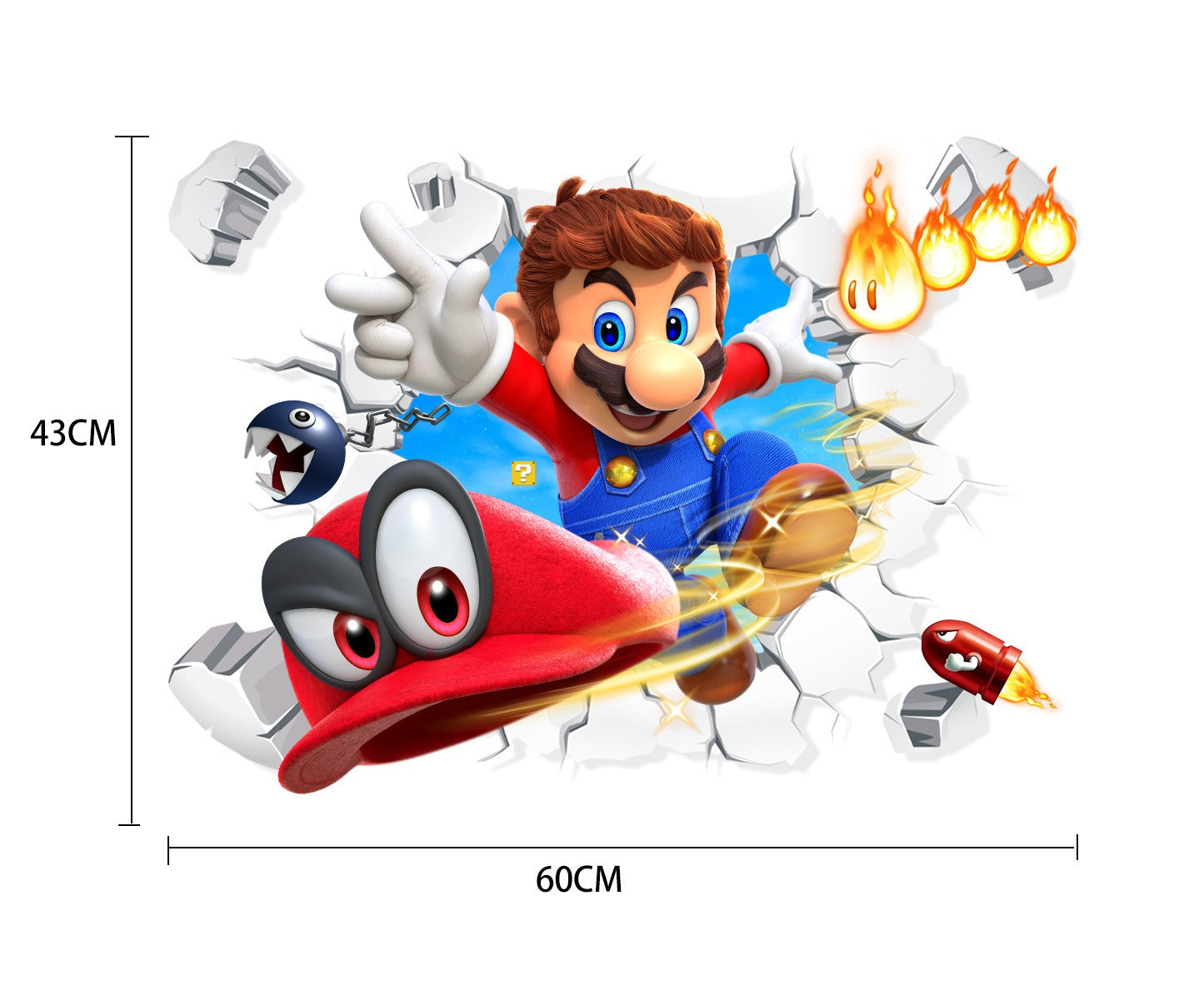 Mario Children's Room Broken Wall Decoration Sticker PVC Self Adhesive Cartoon Anime Sonic Sticker Poster