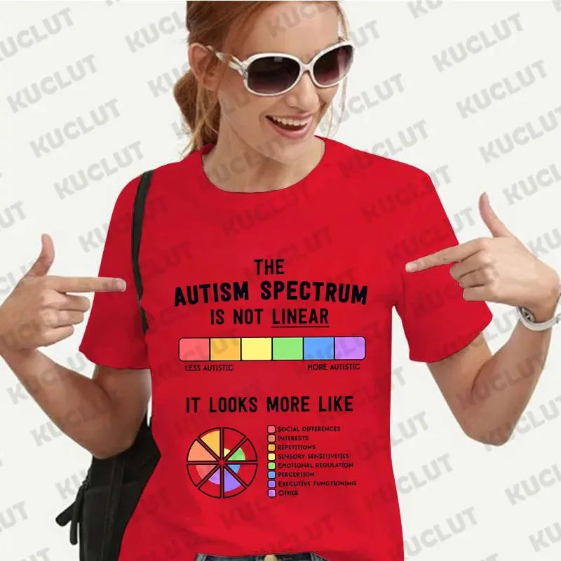 Women Autism Spectrum Print T Shirt Girl Graphic Harajuku 2024 Streewear Clothes Autism Awareness Causal Female Y2K Tops Tees