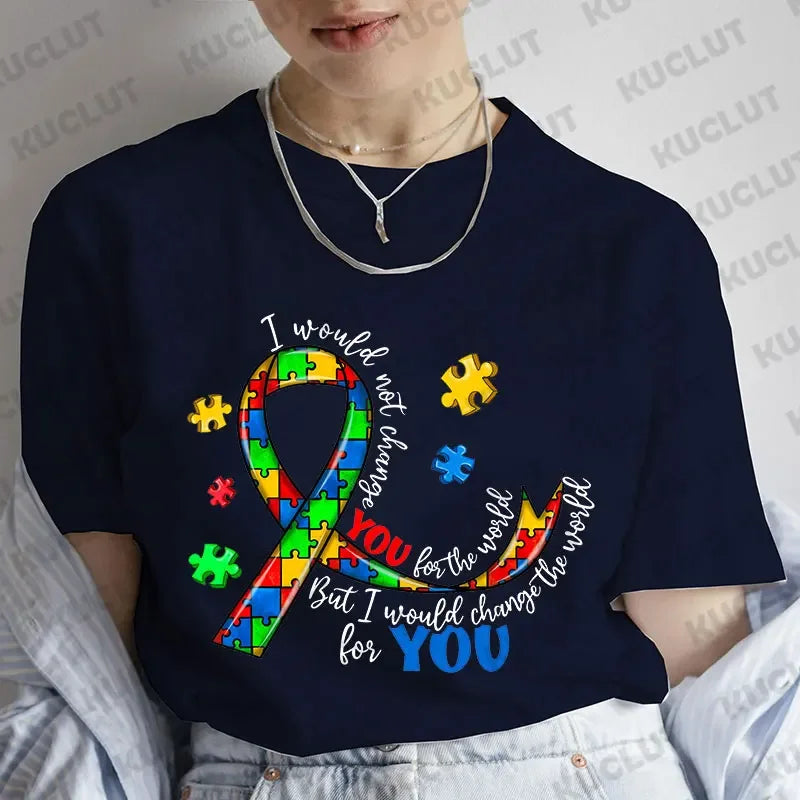 Women Clothes Autism Awareness Puzzle T-shirt Y2k Graphic Autism Mom Print Tops Fashion Short Sleeve Tees Female Clothing