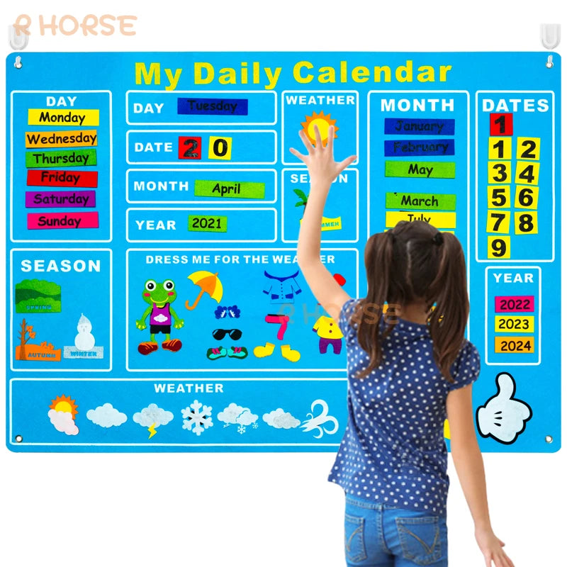 70Pcs/set My Daily Calendar Felt Board Day Month Season Schedule Time Plan Chart Early Education Good Habits for Children