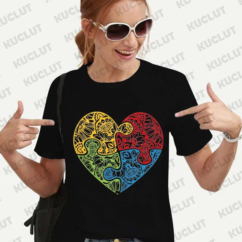 Autism Accept Love Shirt for Women Neurodiversity T-shirts Autism Awareness Tshirt Everyone Communicate Differently Tee Y2k Tops