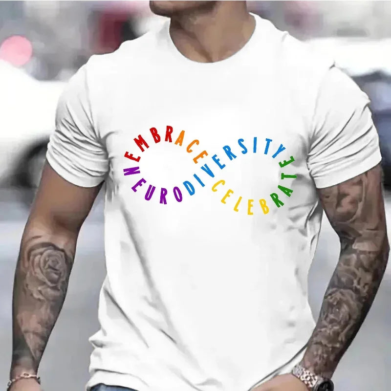 Autism Support Graphic Shirt for Men Awareness Month T-shirts Infinity Symbol Neurodiversity Accept Embrace Celebrate Men's Tops