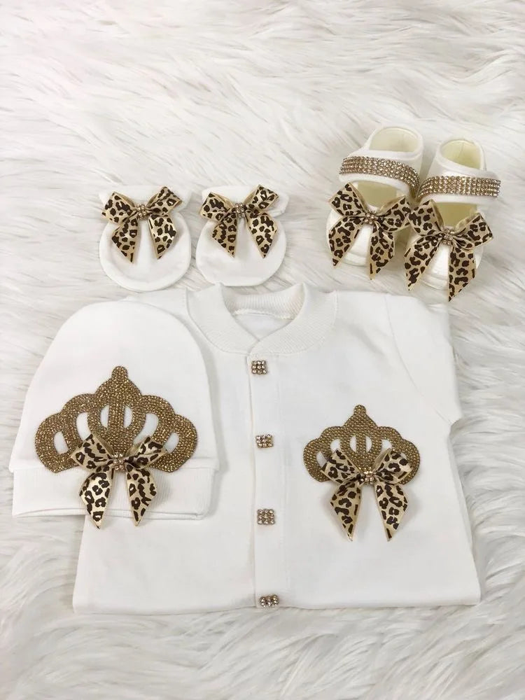 Dollbling Emerald Gold Crystal Luxury Baby Bling Romper Set My 1st Christmas Photography 4pcs Romper Hat Mittens Shoes Set