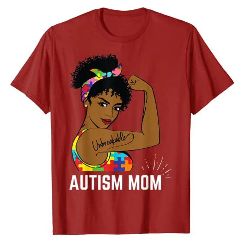 Autism Awareness Strong Mom Afro Mother Black Women Gift T-Shirt Aesthetic Clothes Graphic Tee Tops Short Sleeve Blouses