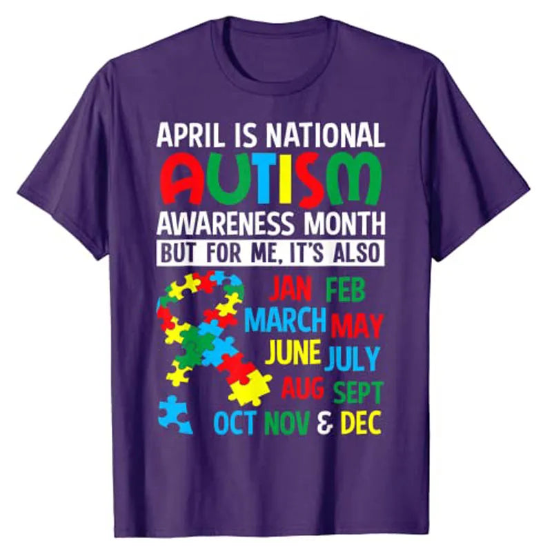 April Is National Autism Awareness Month T Shirt Gift Letters Printed Graphic Tee Tops Sayings Quote Aesthetic Clothes