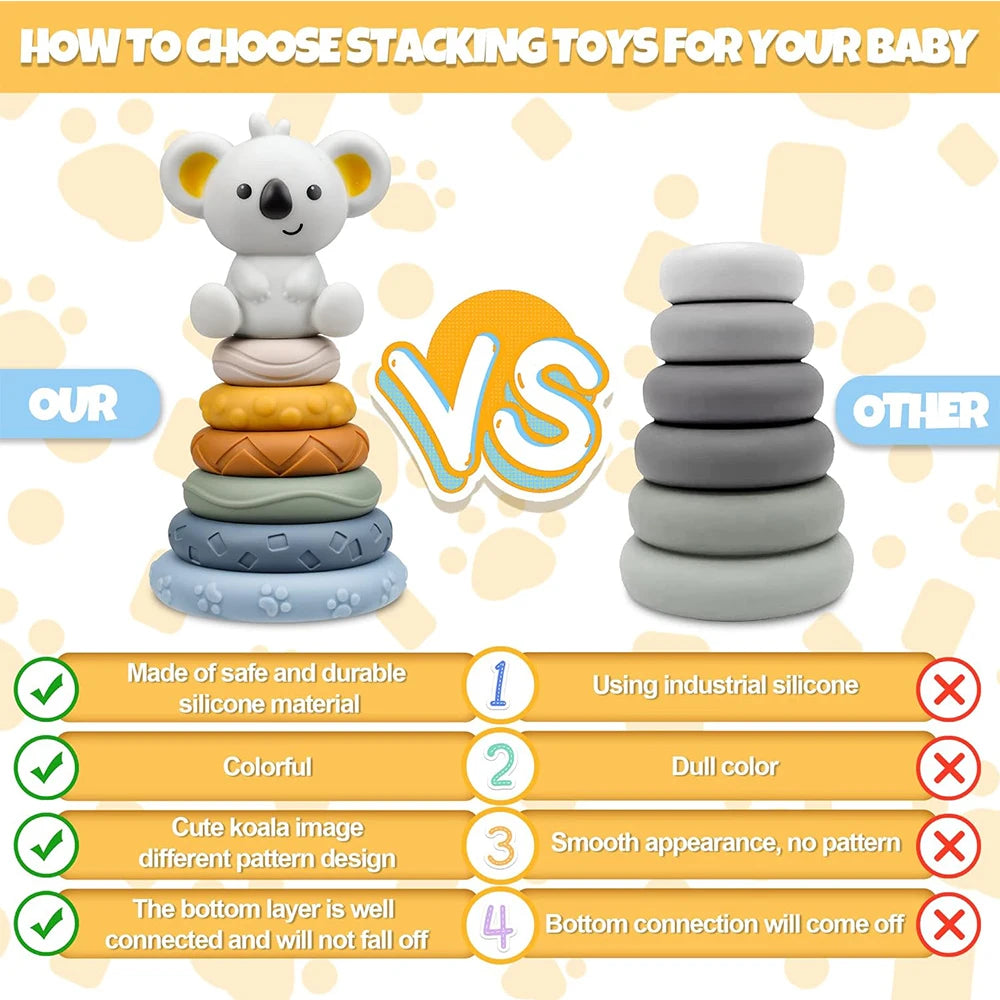 Infant and toddler early education soft rubber block rainbow circle six layer stacked music kneading called baby gum children's toy