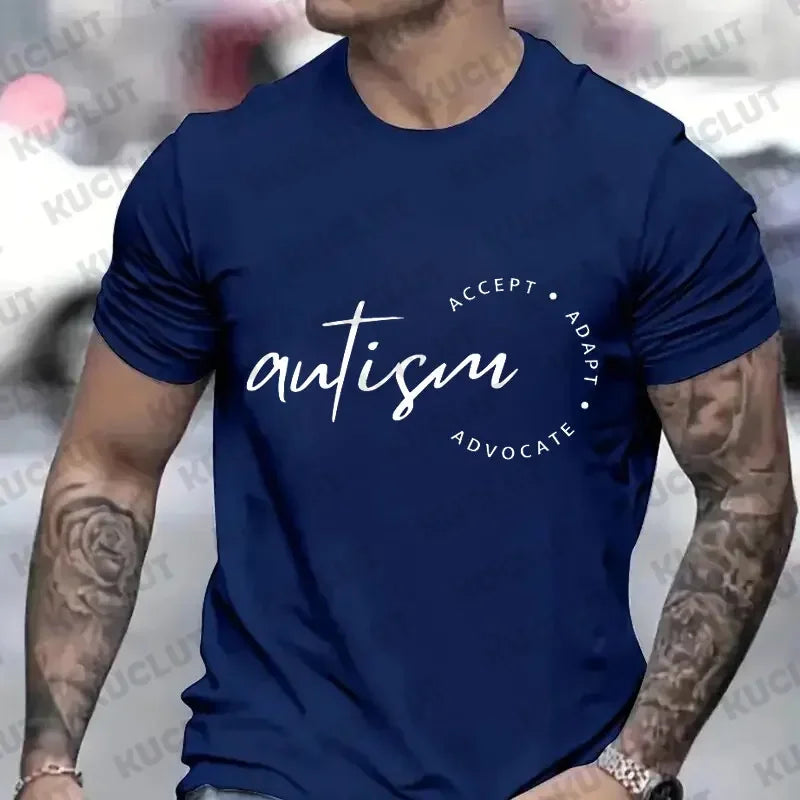 Men Tees Autism Awareness Tees Graphic Clothing Printed Tshirt Y2K Fashion Men's Autism Accept T-shirt Male Streetwear Tops