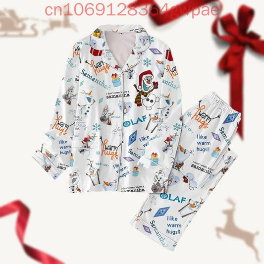 Frozen Olaf Autumn Long Sleeve Pajamas Set Disney Men's and Women's Pajamas Silk Pajamas Women's Cartoon Pajamas Pants Set