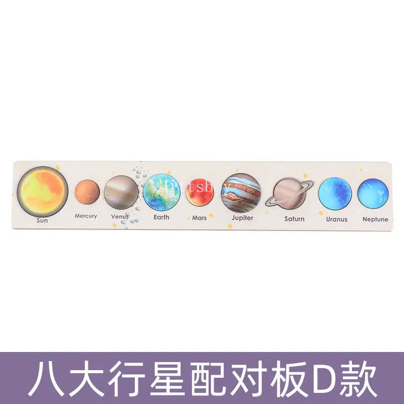 Baby Montessori Wooden Early Education Toys 3D Eight Planets Puzzle Toy Universe Cognition Solar System Planet Matching Board