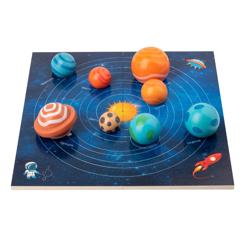 Baby Montessori Wooden Early Education Toys 3D Eight Planets Puzzle Toy Universe Cognition Solar System Planet Matching Board