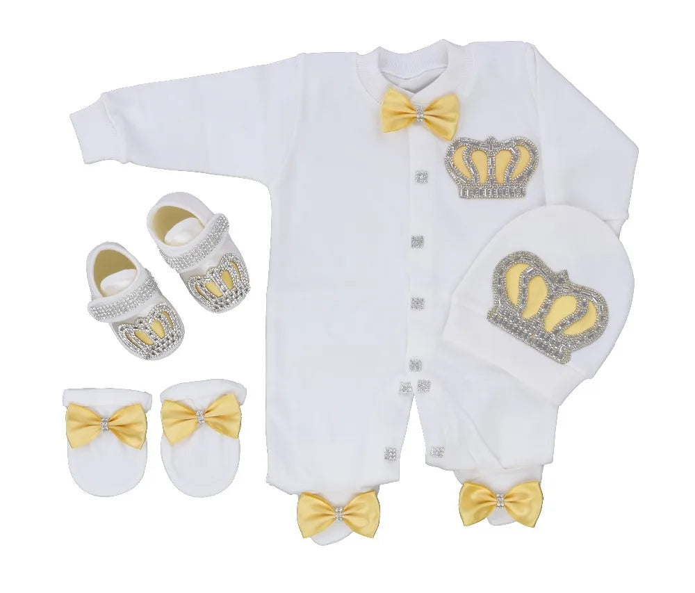 Dollbling Emerald Gold Crystal Luxury Baby Bling Romper Set My 1st Christmas Photography 4pcs Romper Hat Mittens Shoes Set