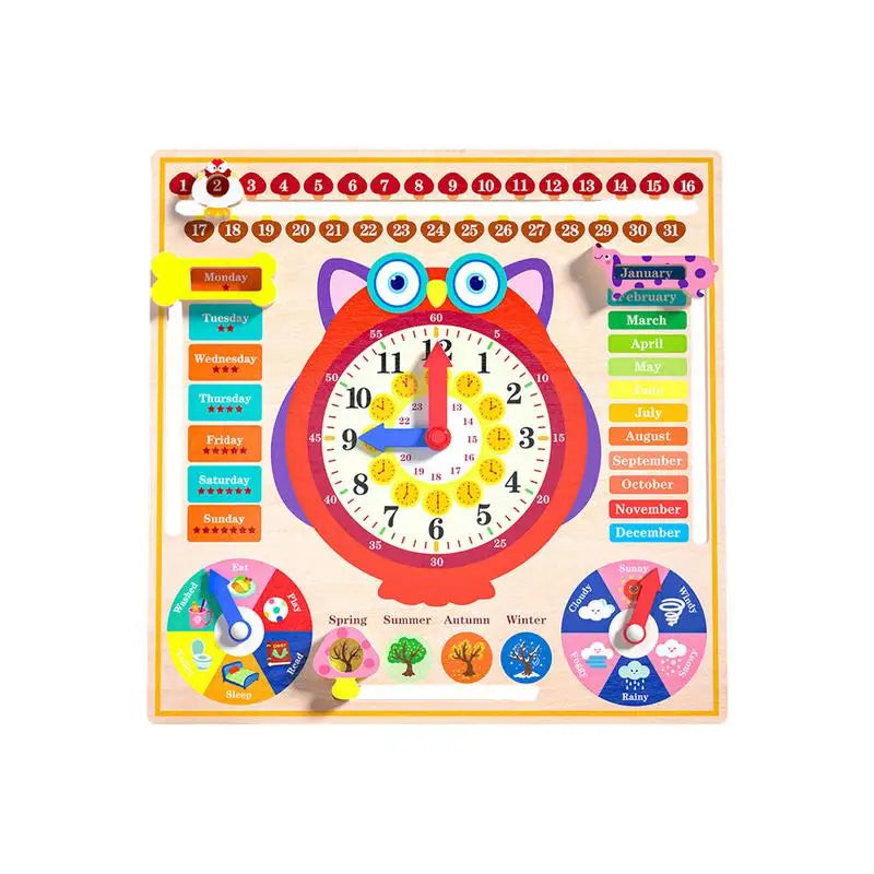 Children Owl-shaped Wooden Calendar Clock Montessori Educational Toys Early Learning Beginner Time Weather Week Toys