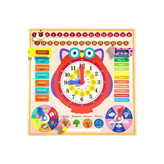 Children Owl-shaped Wooden Calendar Clock Montessori Educational Toys Early Learning Beginner Time Weather Week Toys