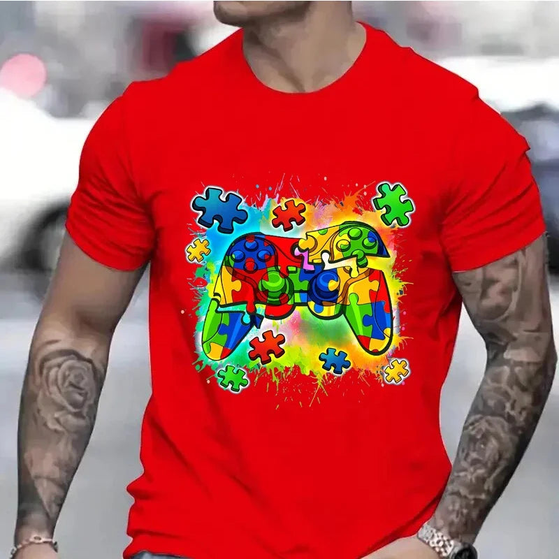 Autism Awareness Video Game Controller Boys T-Shirt Autism Awareness Month Men Tshirts Black T Shirts Summer Short Sleeve Tops