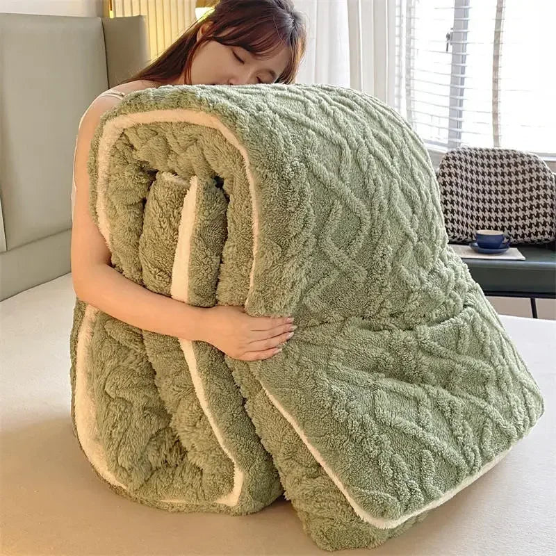 Soft Super Thick Winter Warm Blanket Artificial Lamb Cashmere Weighted Blankets for Beds Cozy Thicker Warmth Quilt Comforter