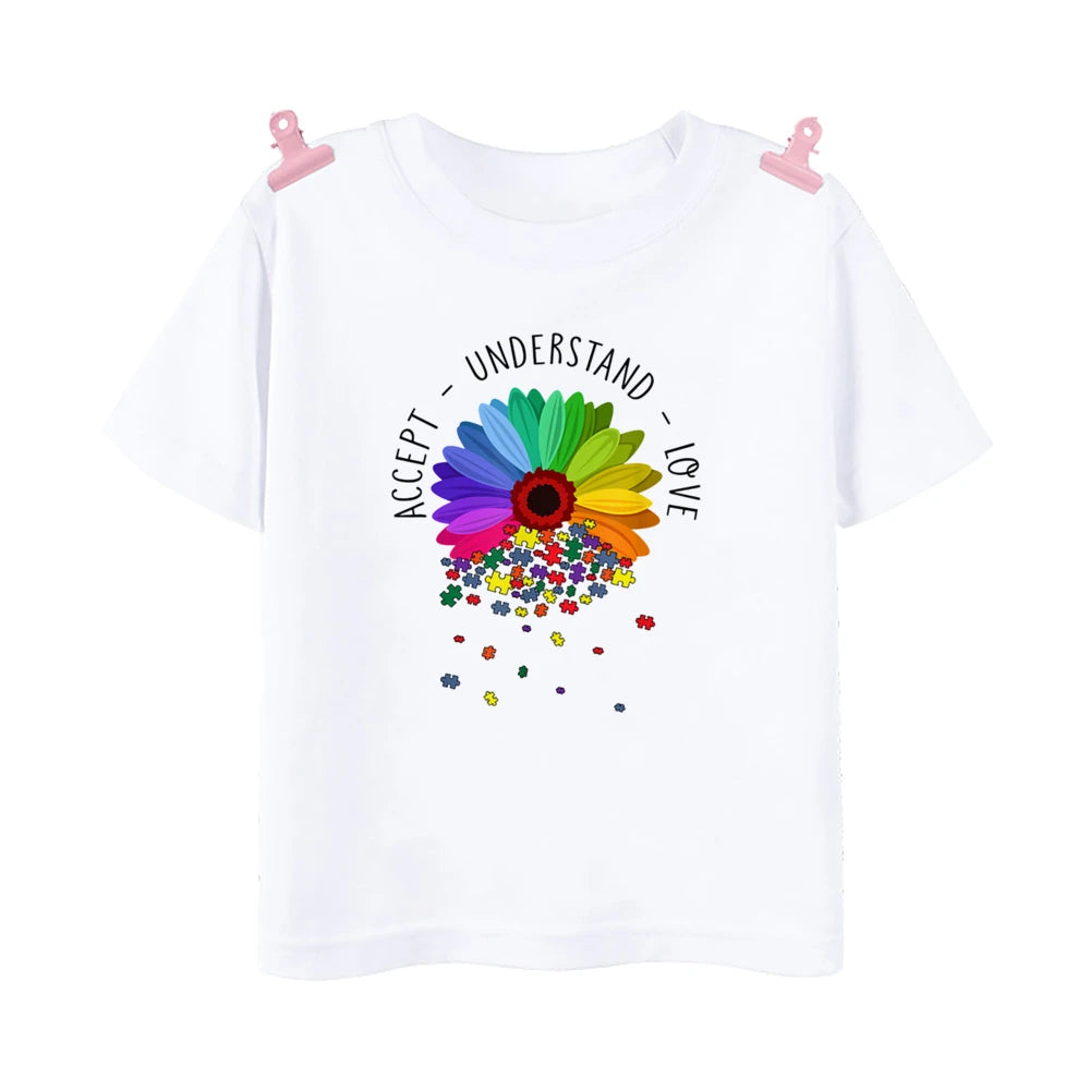 Love Need No Words Print T-shirt Tops Autism Awareness Shirt Autism Kids TShirt Puzzle Piece Autism T Shirt Gifts for Children