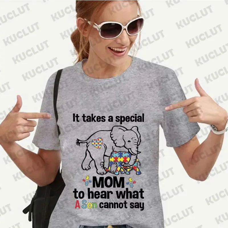 Women Autism Awareness T-shirt 2024 Fashion Print Y2k Graphic Tops Short Sleeve Tees Harajuku Oversized Autism Mom Streetwear