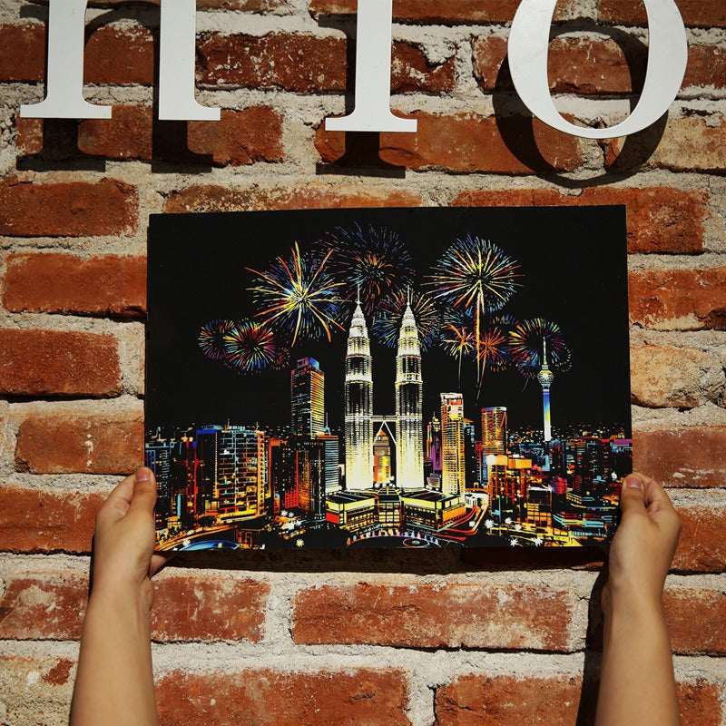 Colorful Night Scene Scratch Painting World City Night Scene Scratch Painting Creative Handmade Painting