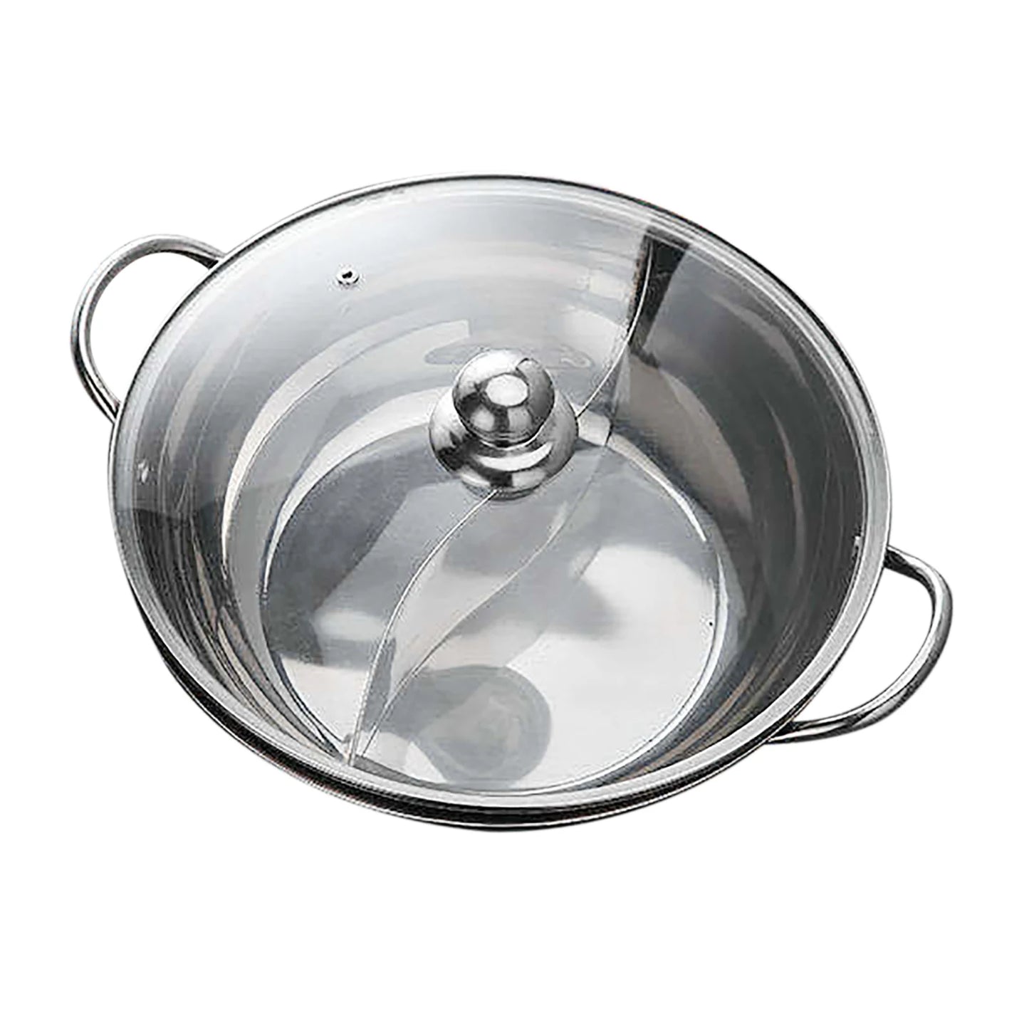 Hot Pot Dual Site Divider 12" Stainless Steel Pot with Glass Lid Household Double-Flavor Hot Pot Double Grid Pot Divider Pot