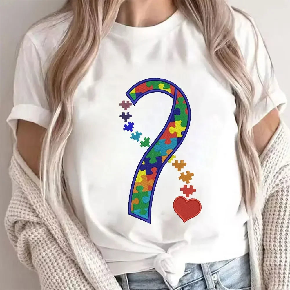 Autism Seeing The World Differently Print T Shirt for Women High Street Y2k Top Tees Harajuku Fashion T Shirt Hip Hop Streetwear