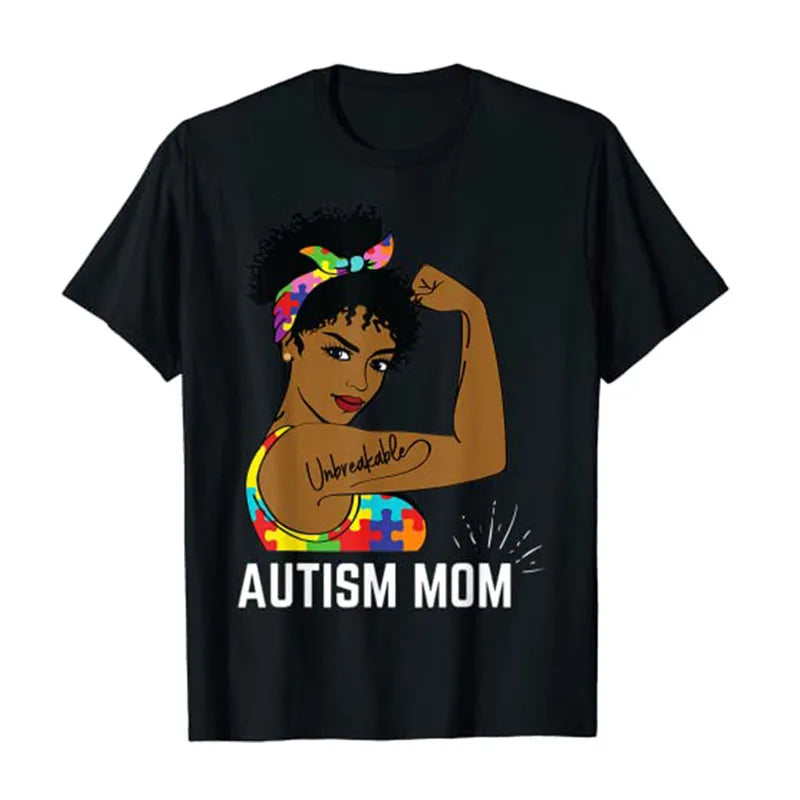 Autism Awareness Strong Mom Afro Mother Black Women Gift T-Shirt Aesthetic Clothes Graphic Tee Tops Short Sleeve Blouses