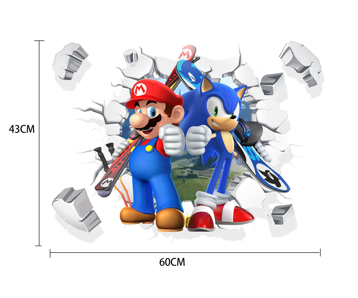 Mario Children's Room Broken Wall Decoration Sticker PVC Self Adhesive Cartoon Anime Sonic Sticker Poster