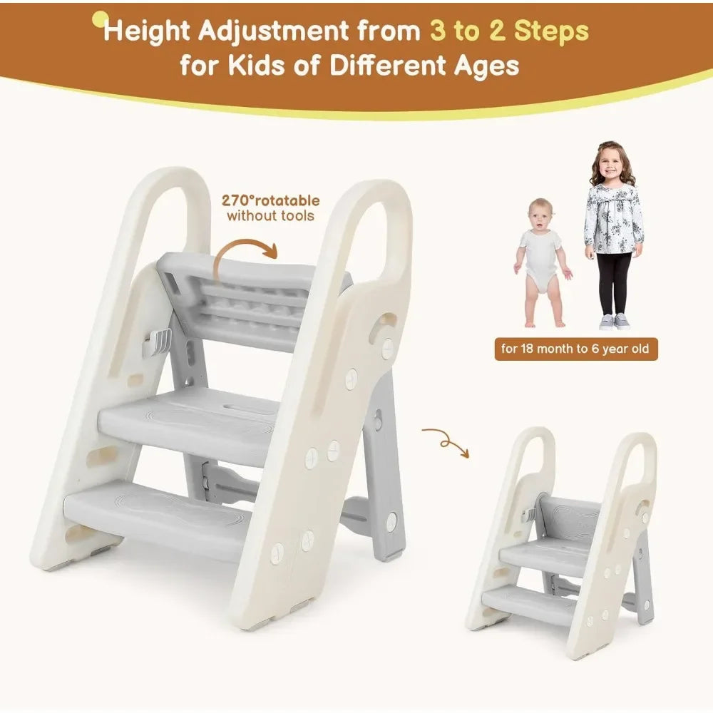 Onasti Foldable Step Stool for Bathroom Sink, Adjustable 3 Step Stool for Kids Toilet Potty Training Stool with Handles