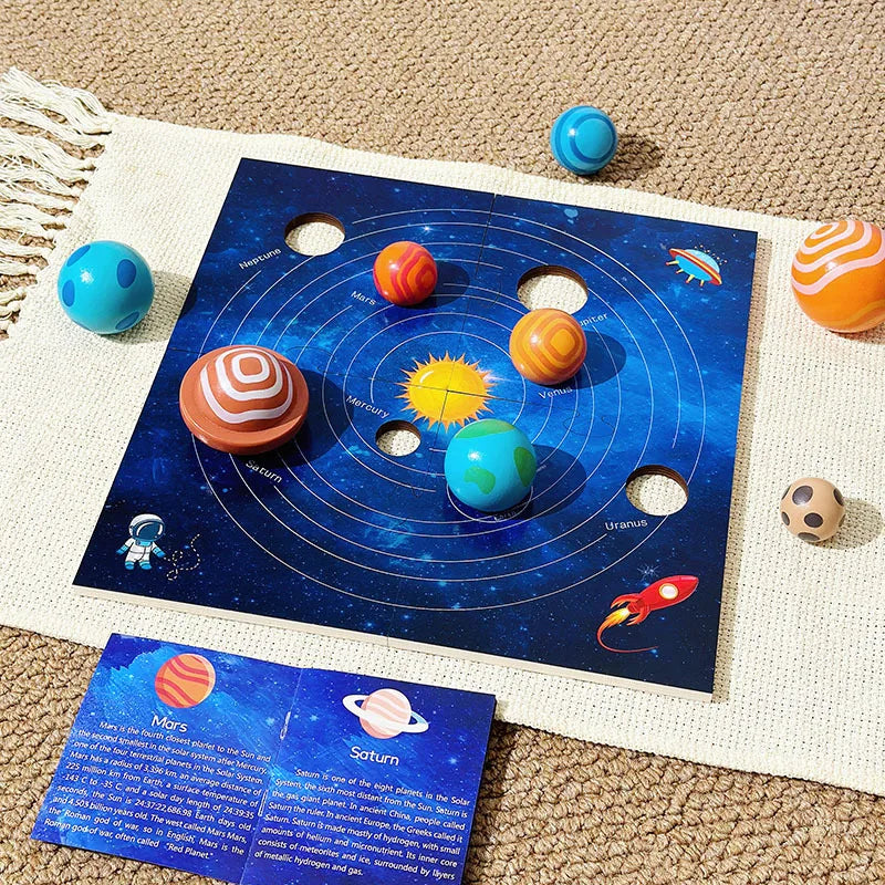 Baby Montessori Wooden Early Education Toys 3D Eight Planets Puzzle Toy Universe Cognition Solar System Planet Matching Board