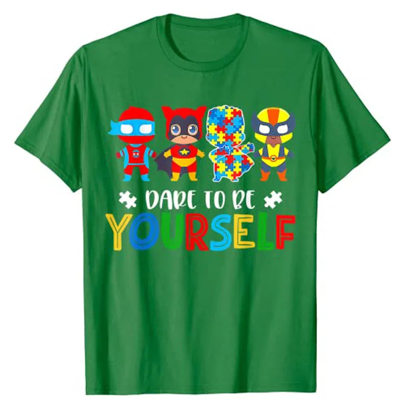 Dare To Be Yourself Shirt Autism Awareness Superheroes T-Shirt Kids Tee Tops Boys Fashion Apparel Men Clothing Novelty Gifts