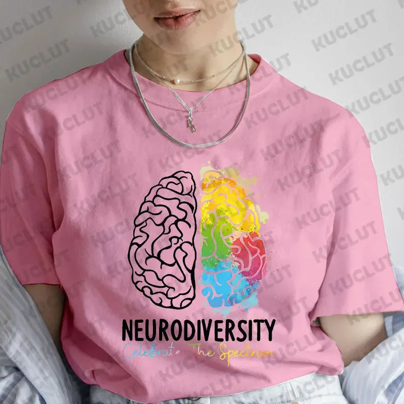 Women Clothing Embrace Neurodiversity Celebrate The Spectrum Brain Autism T-Shirt Short Sleeve Tees Fashion Y2k Graphic Tops